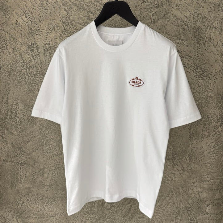 Tricou alb din bumbac cu logo aplicat
