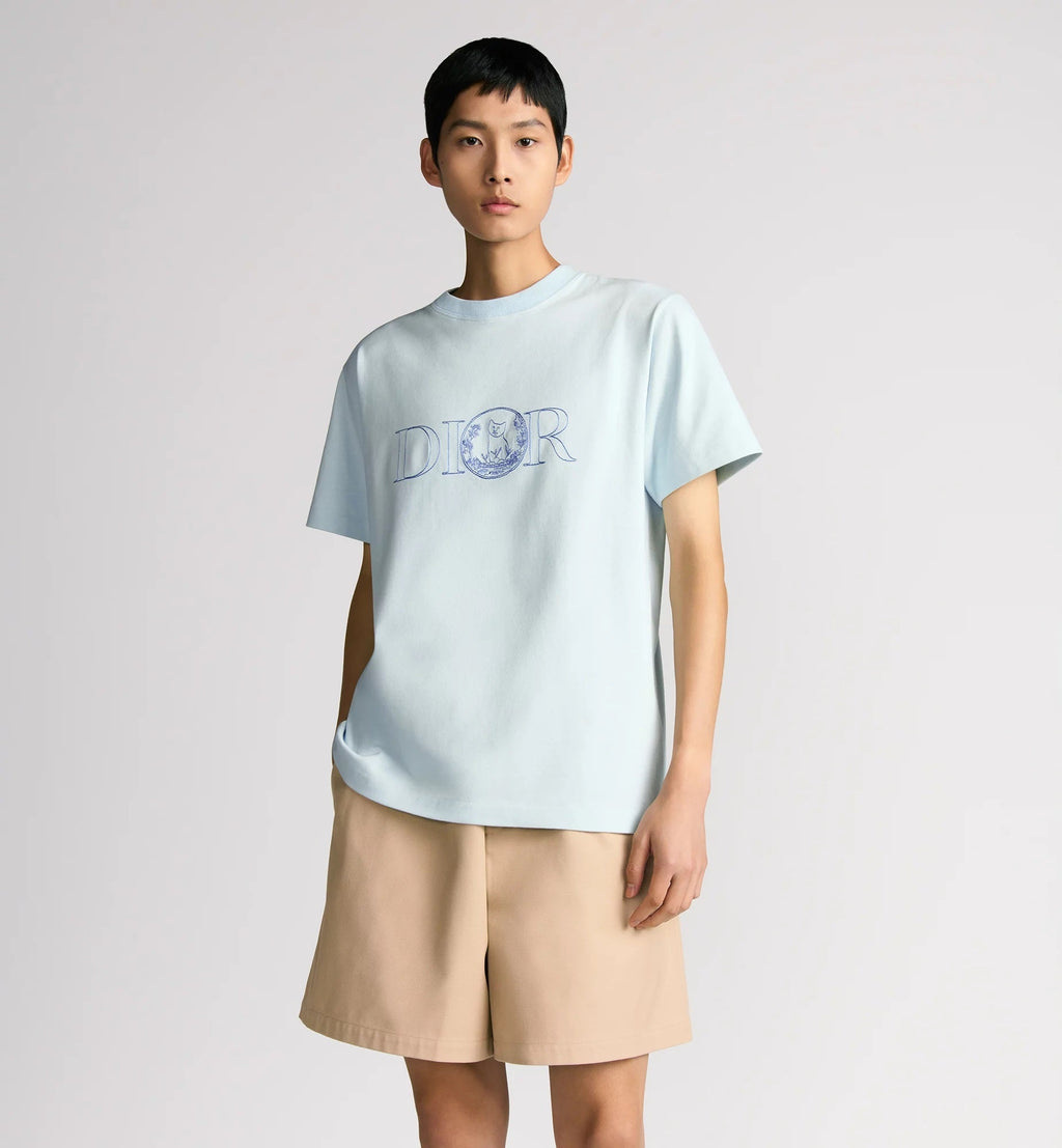 Tricou Hylton Nel brodat, de culoare albastră