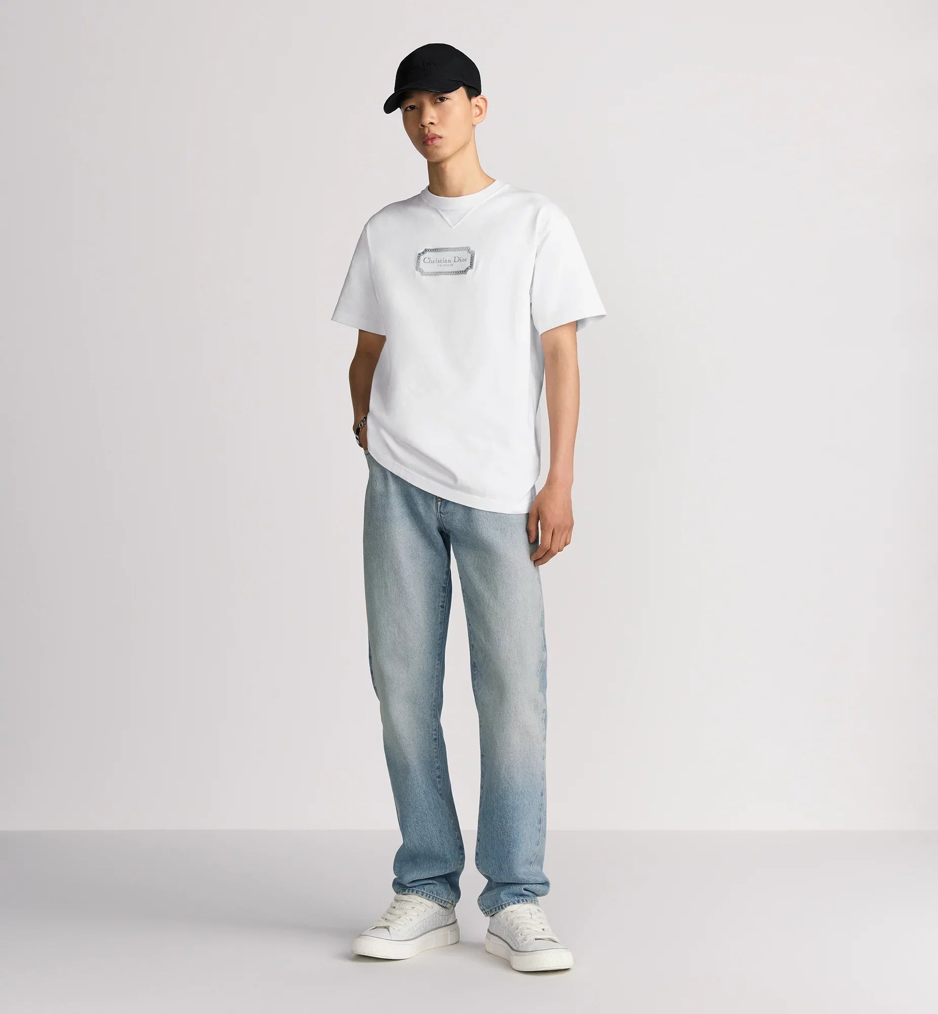 Tricou alb Couture Relaxed Fit cu broderie