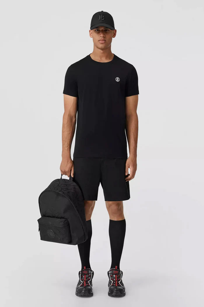 Tricou negru din bumbac cu motiv Monogramă