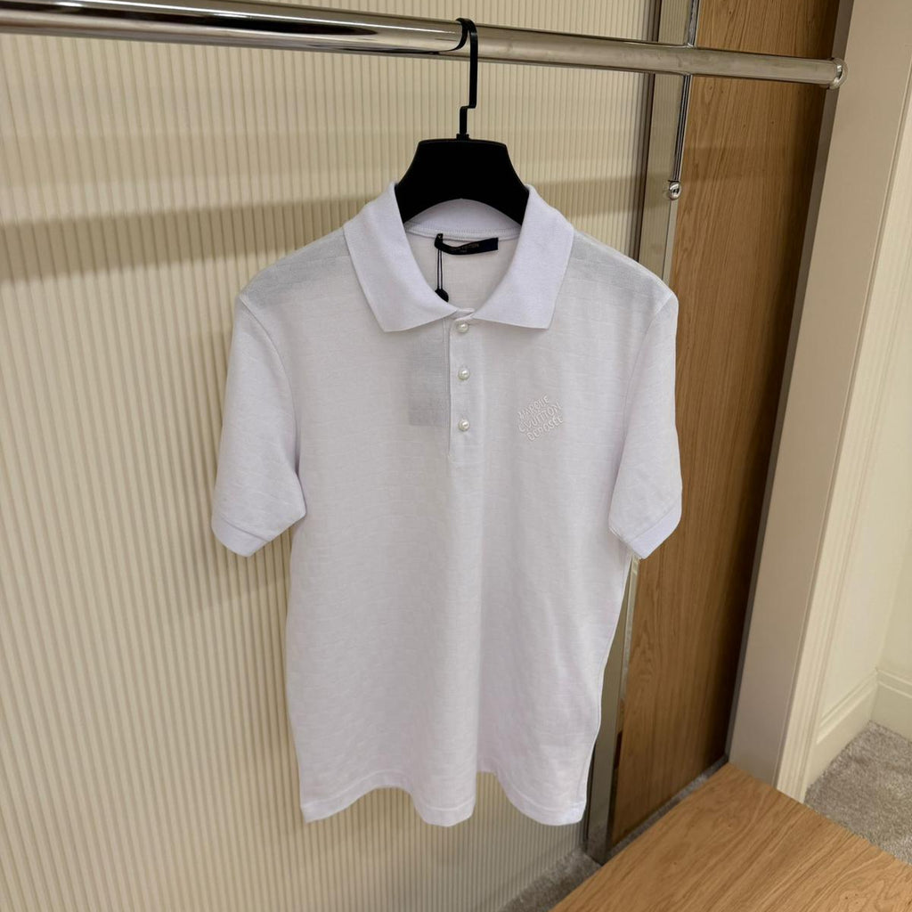 Tricou polo LV Damier Signature alb