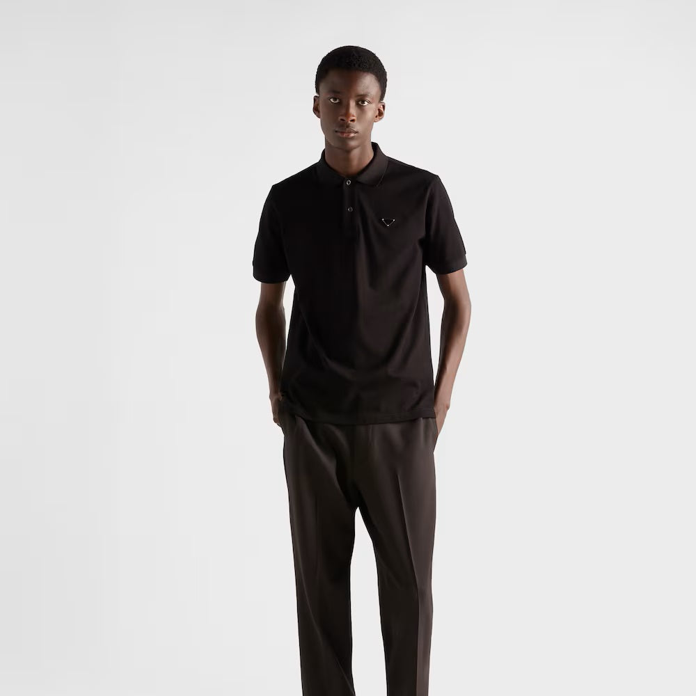 Polo-tricou negru din pique de bumbac