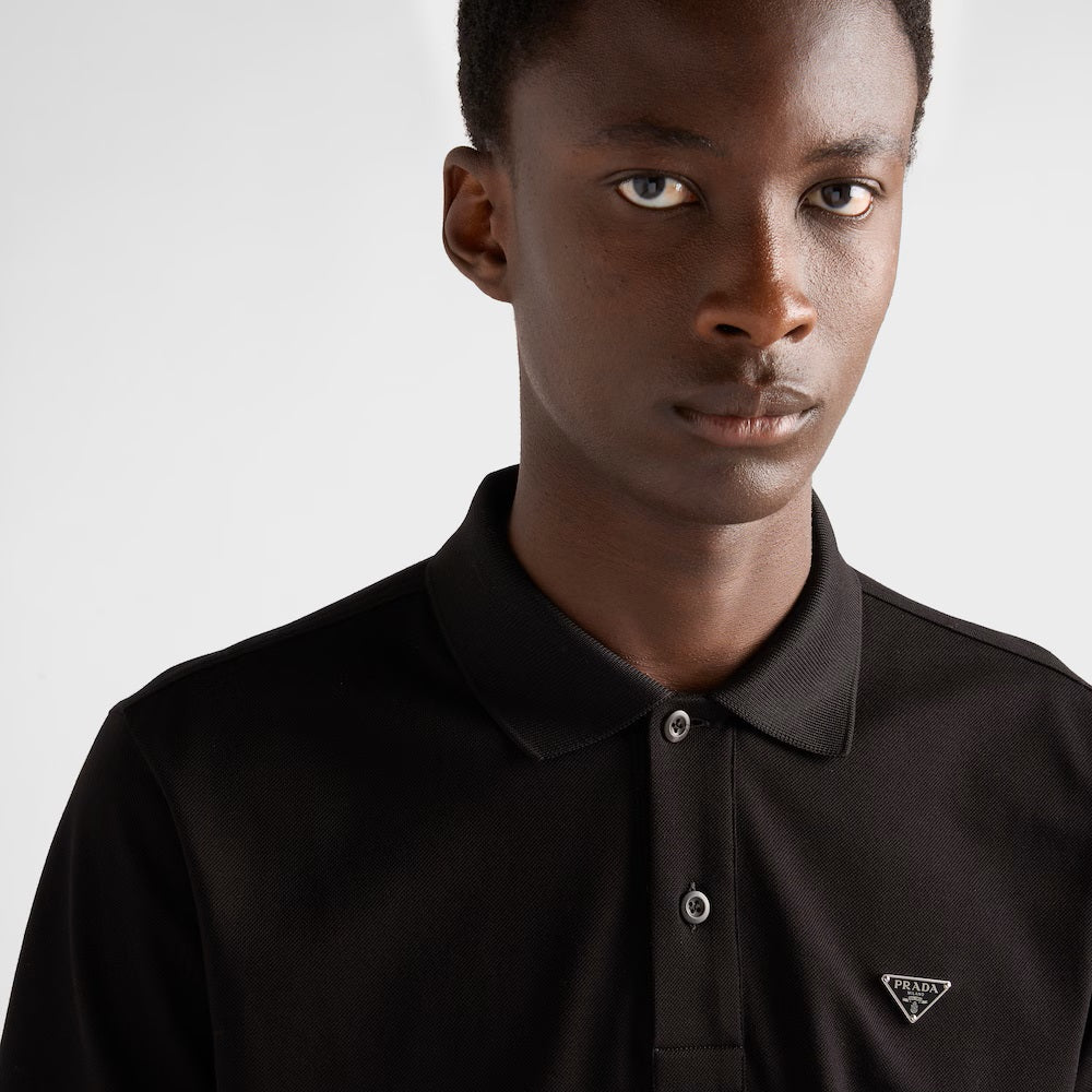Polo-tricou negru din pique de bumbac