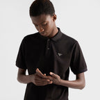 Polo-tricou negru din pique de bumbac