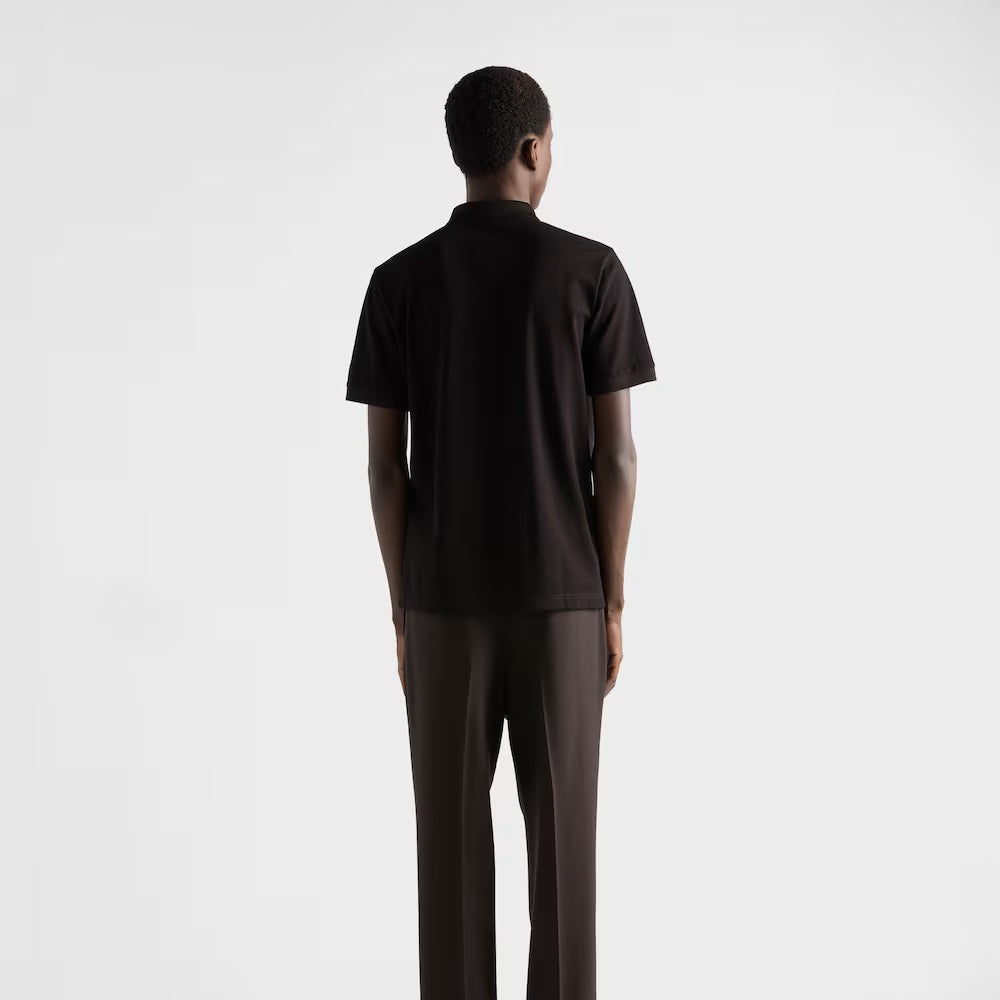 Polo-tricou negru din pique de bumbac