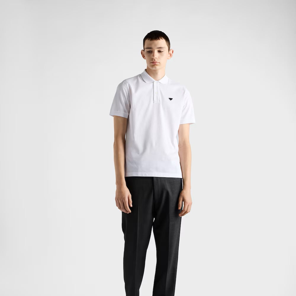 Tricou polo din bumbac alb tip Pique