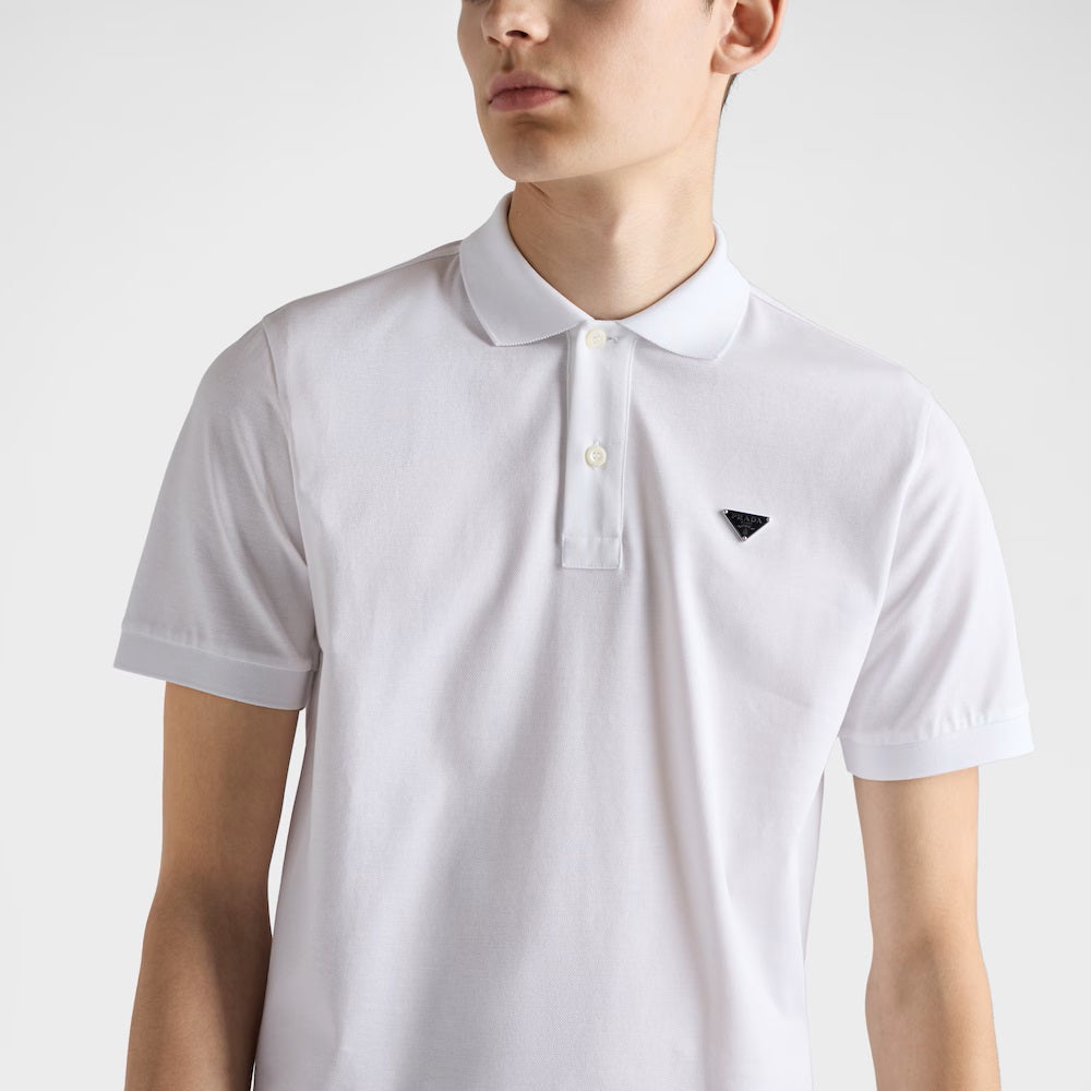 Tricou polo din bumbac alb tip Pique
