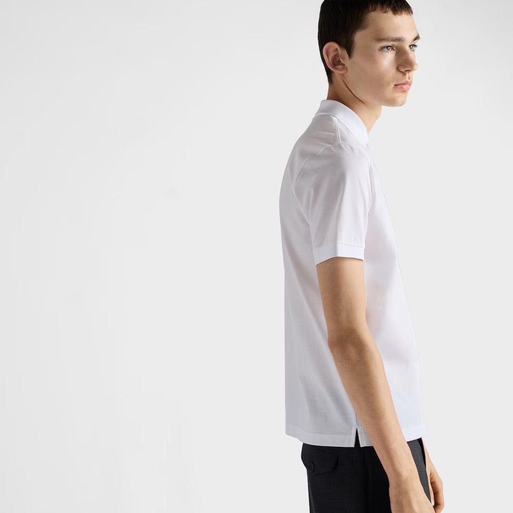 Tricou polo din bumbac alb tip Pique