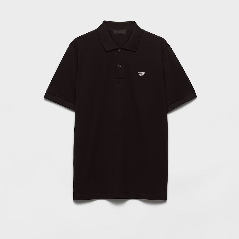Polo-tricou negru din pique de bumbac