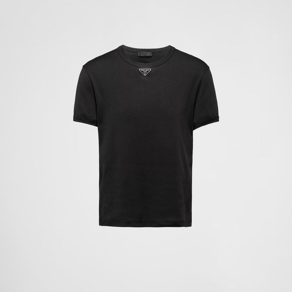 Tricou din bumbac negru cu logo-placă