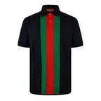 Polo din bumbac albastru marin cu bandă decorativă