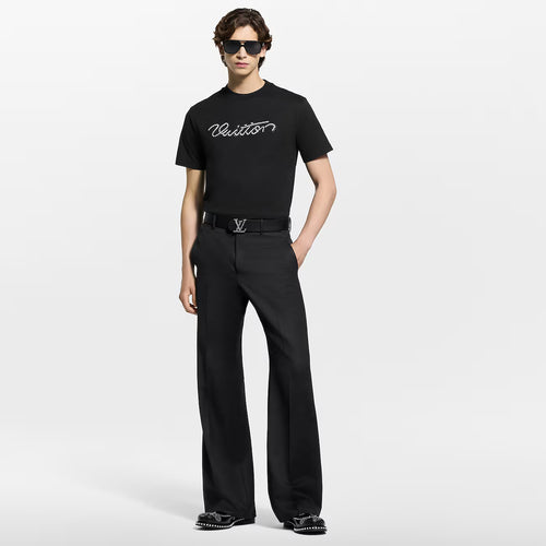 Tricou negru din bumbac cu broderie Signature cu mărgele