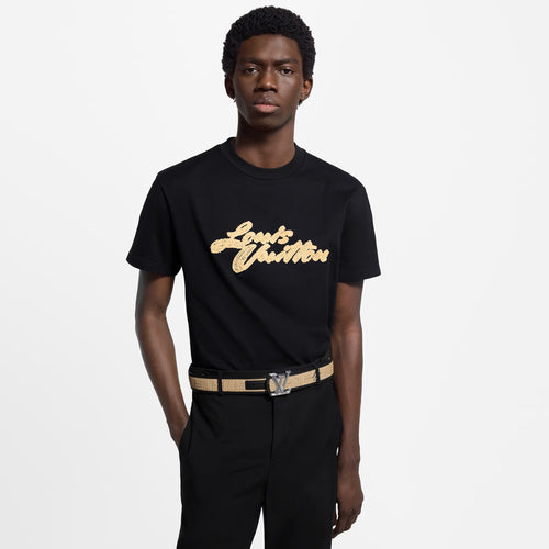 Tricou negru cu broderie tip semnătură