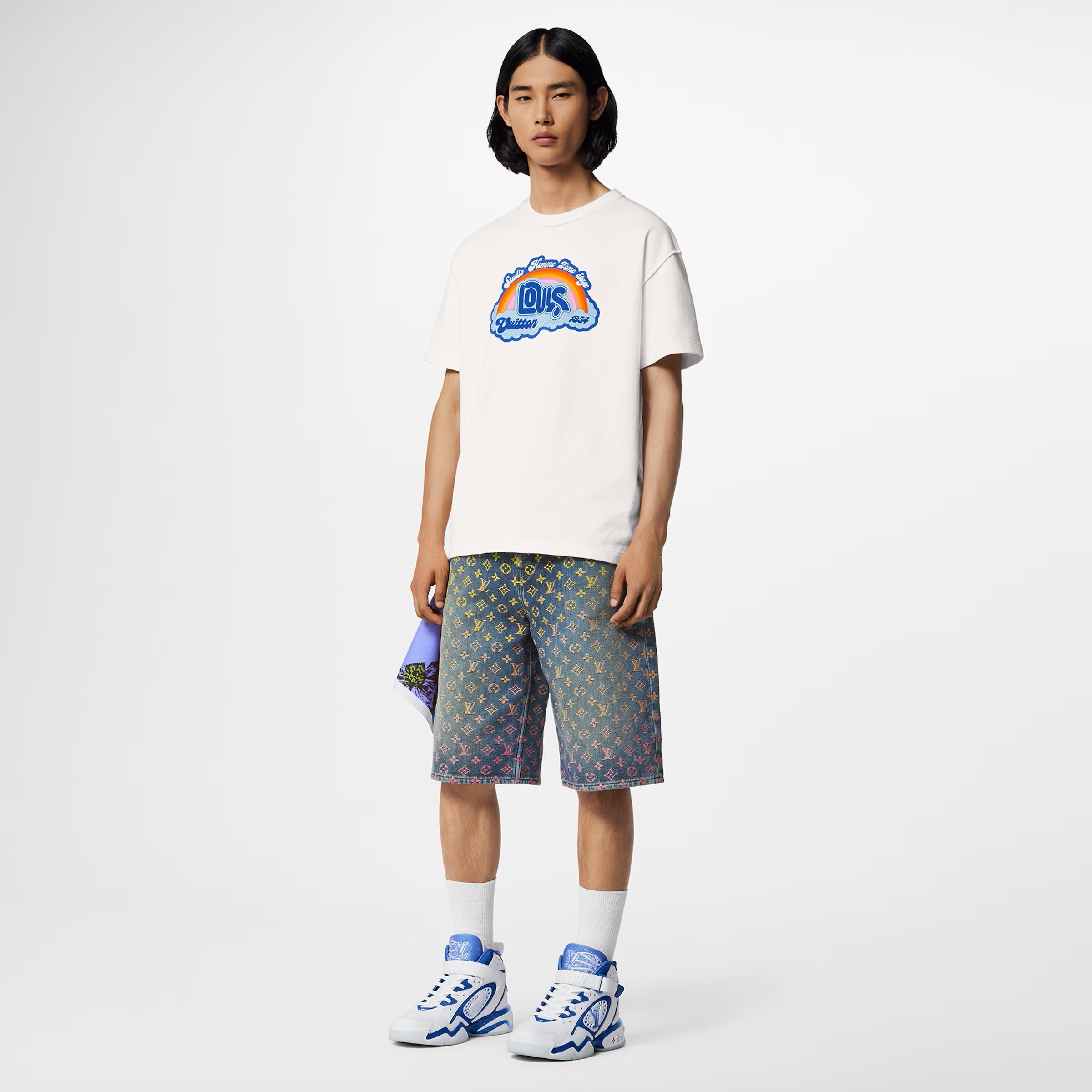 Tricou alb cu imprimeu curcubeu