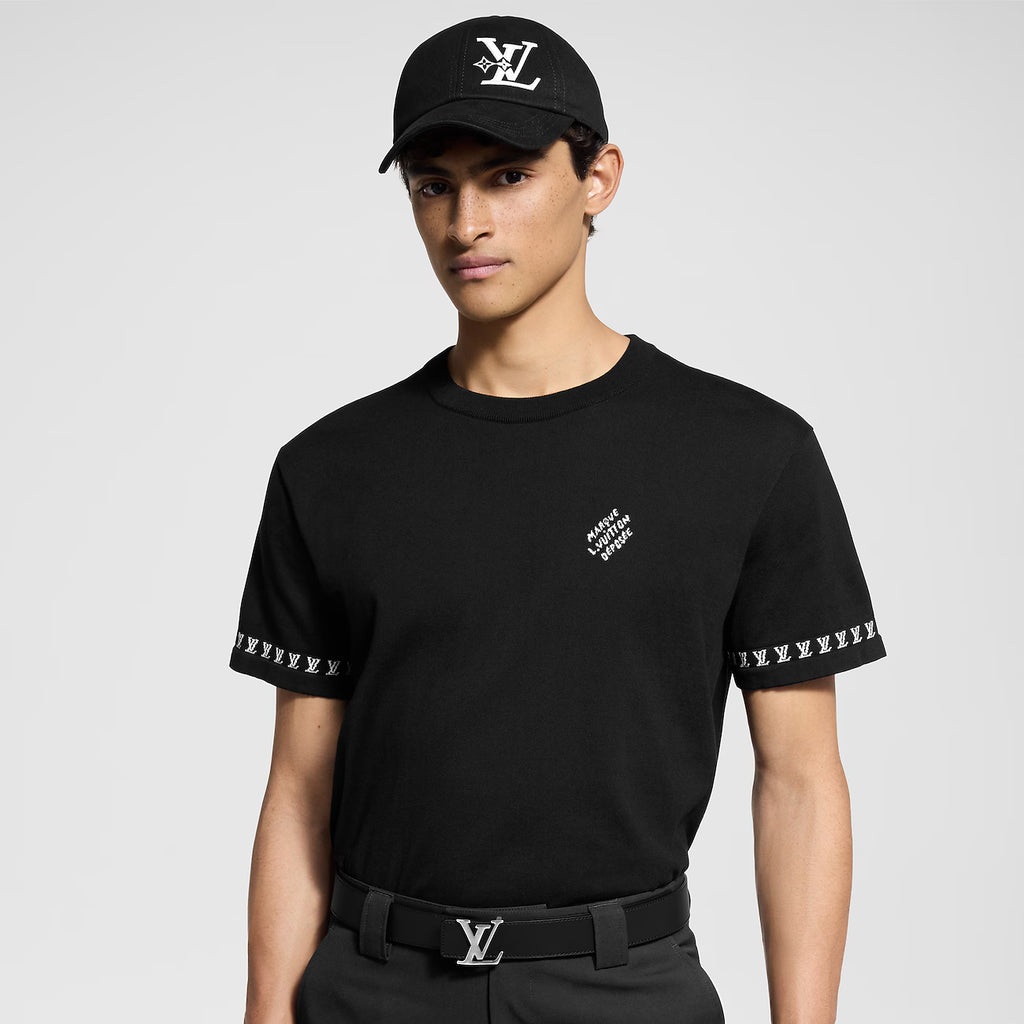 Tricou negru tricotat cu mânecă scurtă Signature