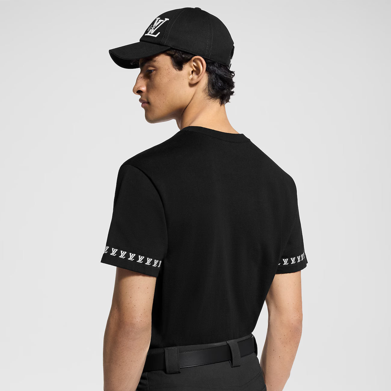 Tricou negru tricotat cu mânecă scurtă Signature