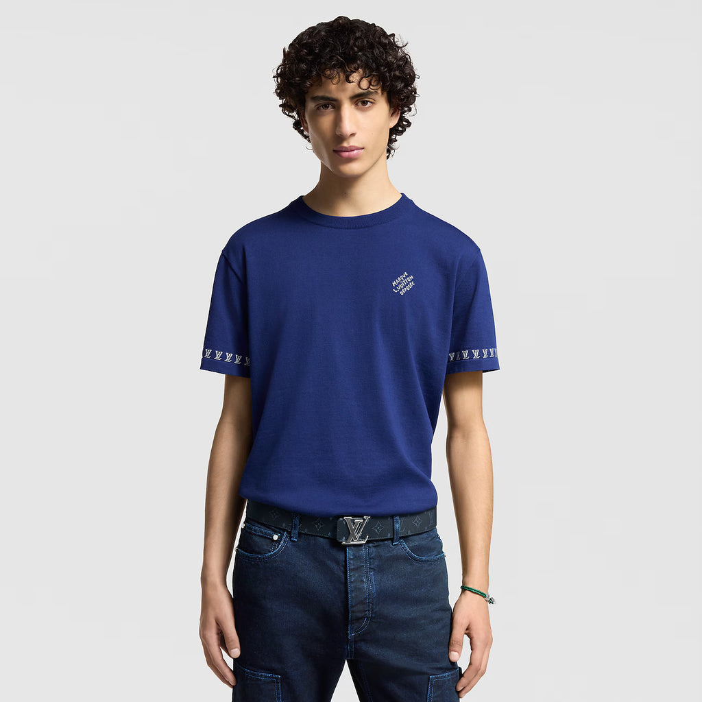 Tricou tricotat cu mânecă scurtă, albastru indigo, Signature