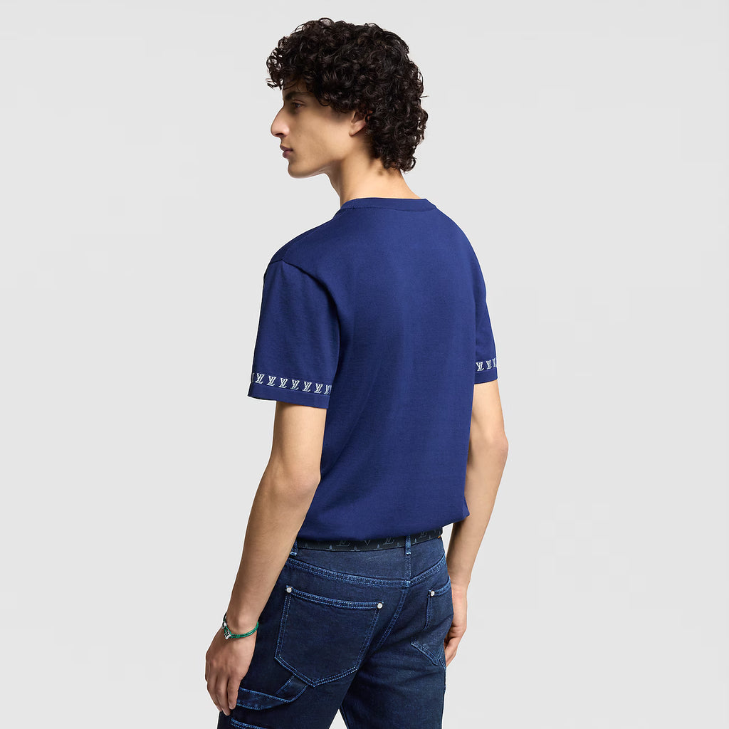 Tricou tricotat cu mânecă scurtă, albastru indigo, Signature