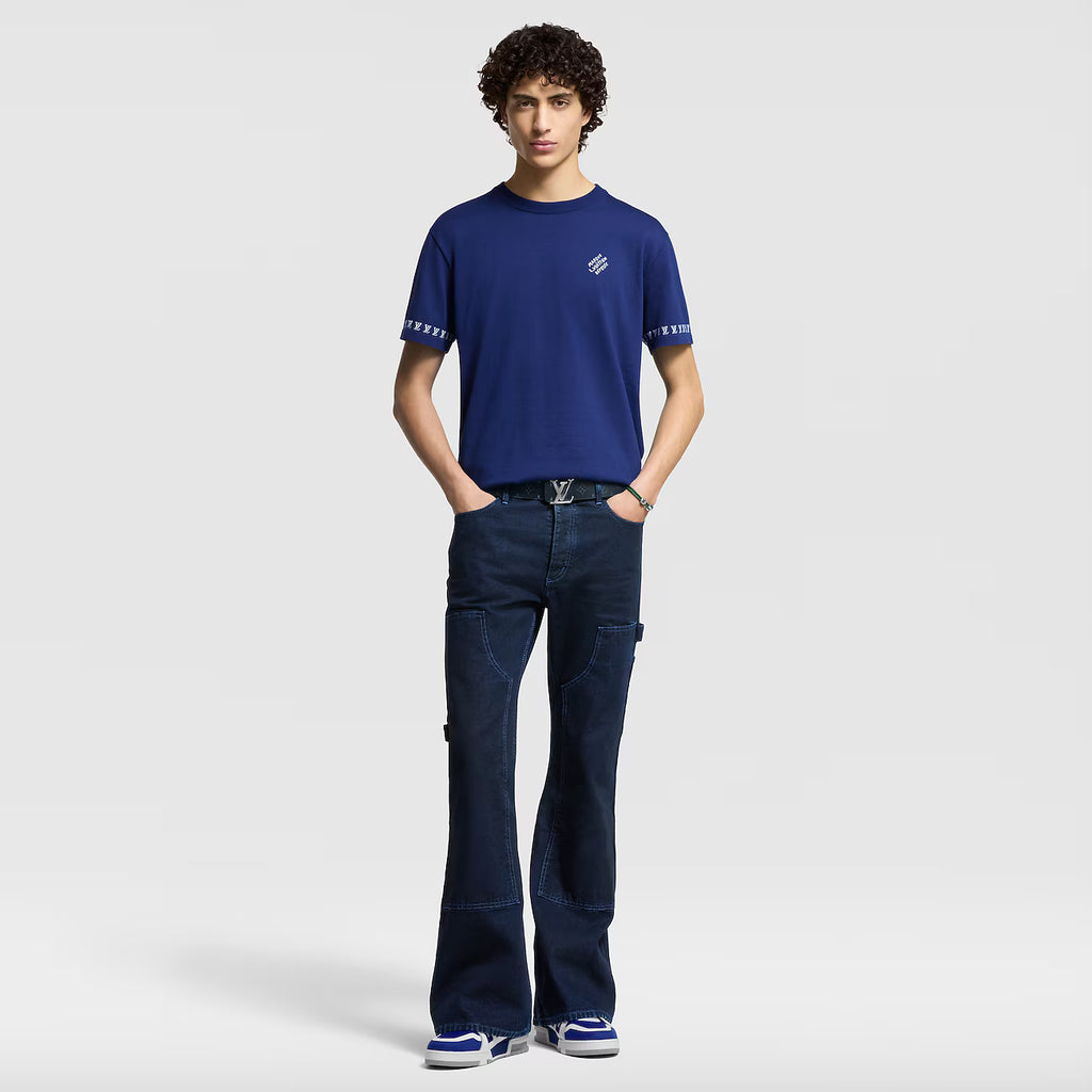 Tricou tricotat cu mânecă scurtă, albastru indigo, Signature