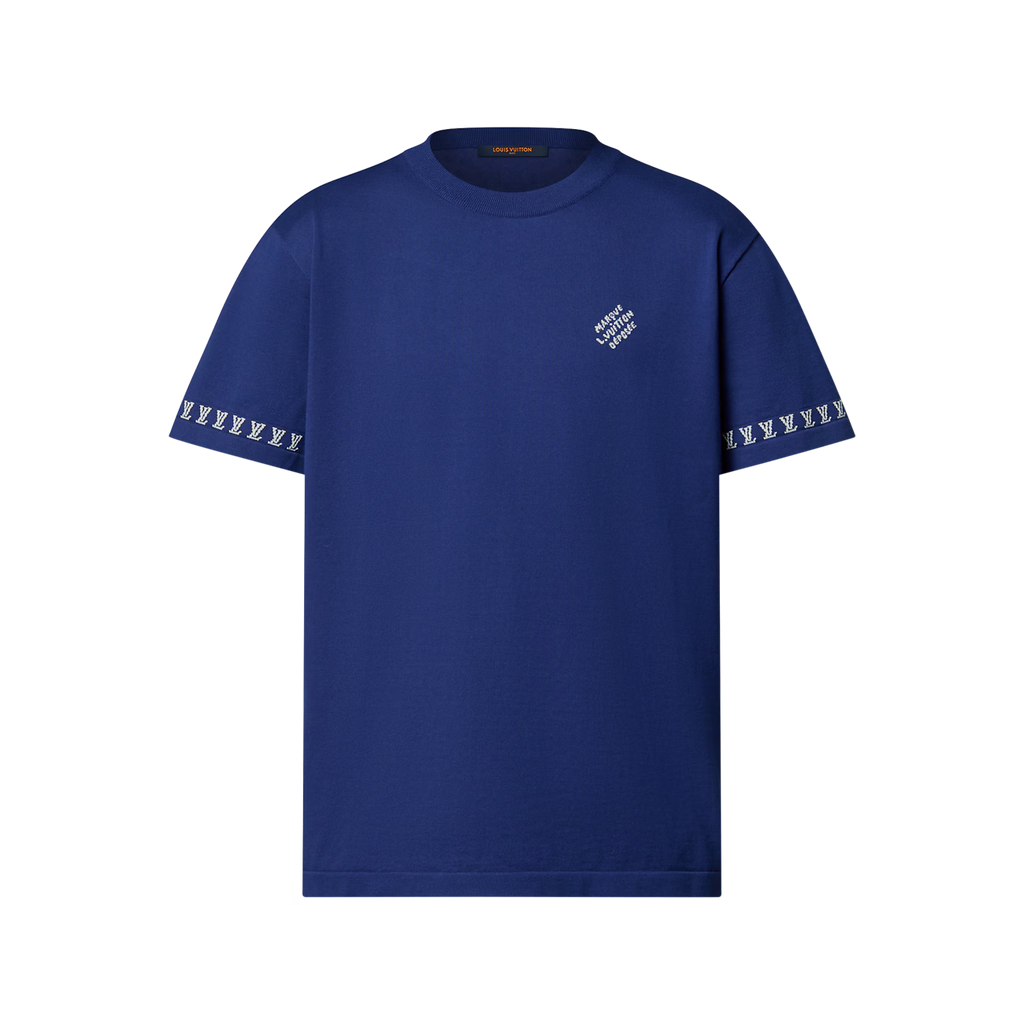 Tricou tricotat cu mânecă scurtă, albastru indigo, Signature