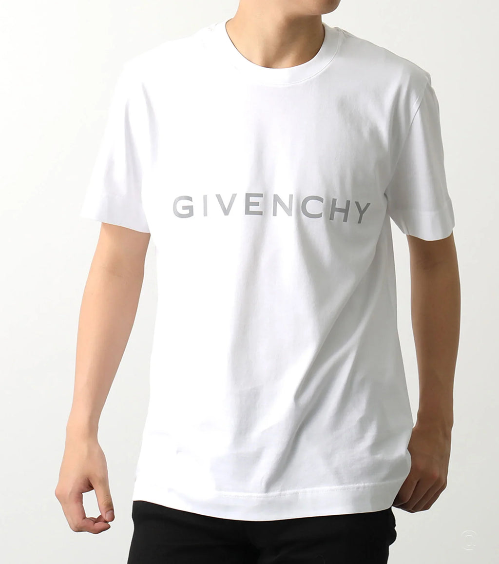 Tricou alb slim fit cu imprimeu logo reflectorizant