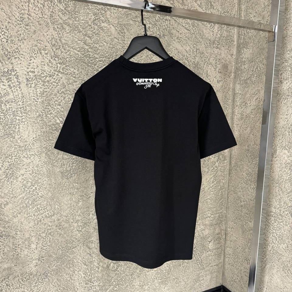 Tricou negru brodat cu mânecă scurtă