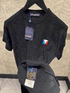 Tricou din bumbac negru Damier Jacquard