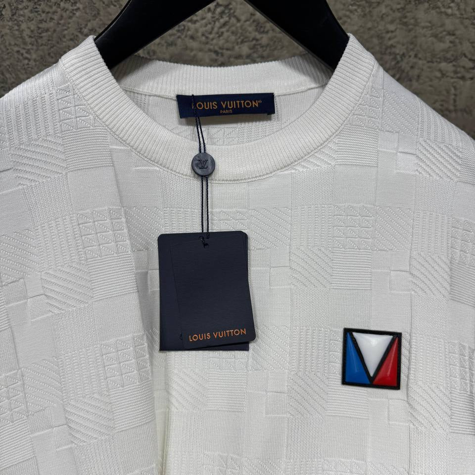 Tricou din bumbac jacquard Damier alb