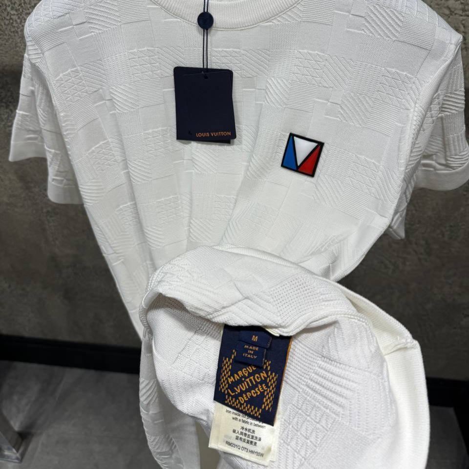 Tricou din bumbac jacquard Damier alb